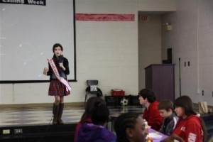 le School eighth grader, Belle Scott, made a presentation to fellow students on the effects of bullying on her own life during No Name-Calling Week.